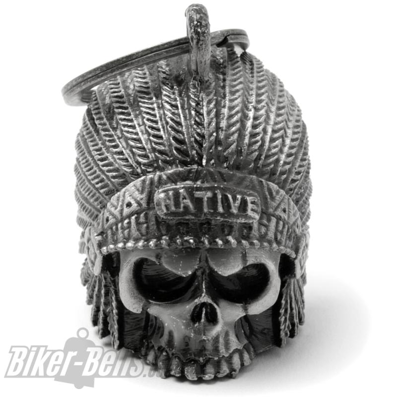 3D Indianer Häuptling Biker-Bell Motorradglocke mit Federschmuck Glücksbringer 3D Indianer Häuptling Biker-Bell Motorradglocke mit Federschmuck Glücksbringer