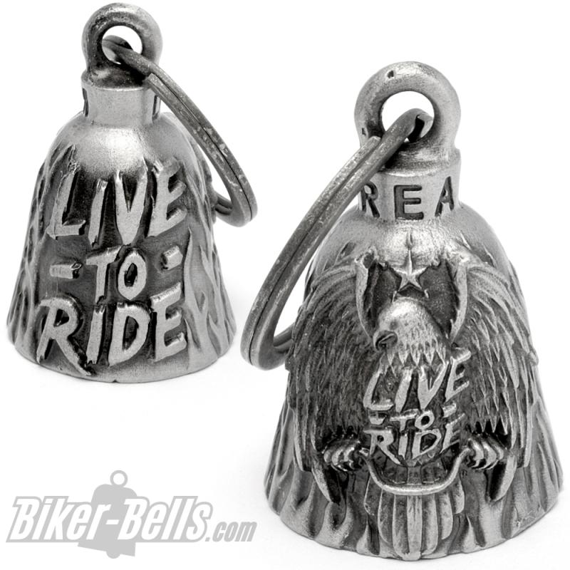 Live To Ride Biker-Bell mit großem Adler Motorrad-Glocke Glücksbringer Geschenk