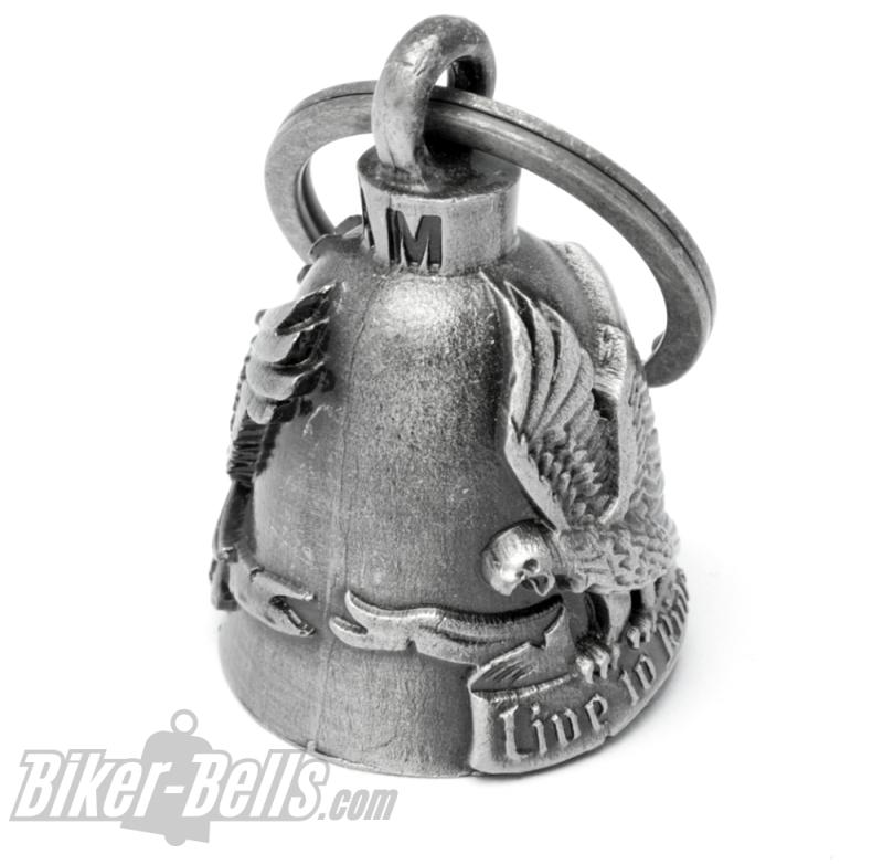 Adler mit Live To Ride Banner in den Krallen Glücksbringer Glocke Motorrad Bell