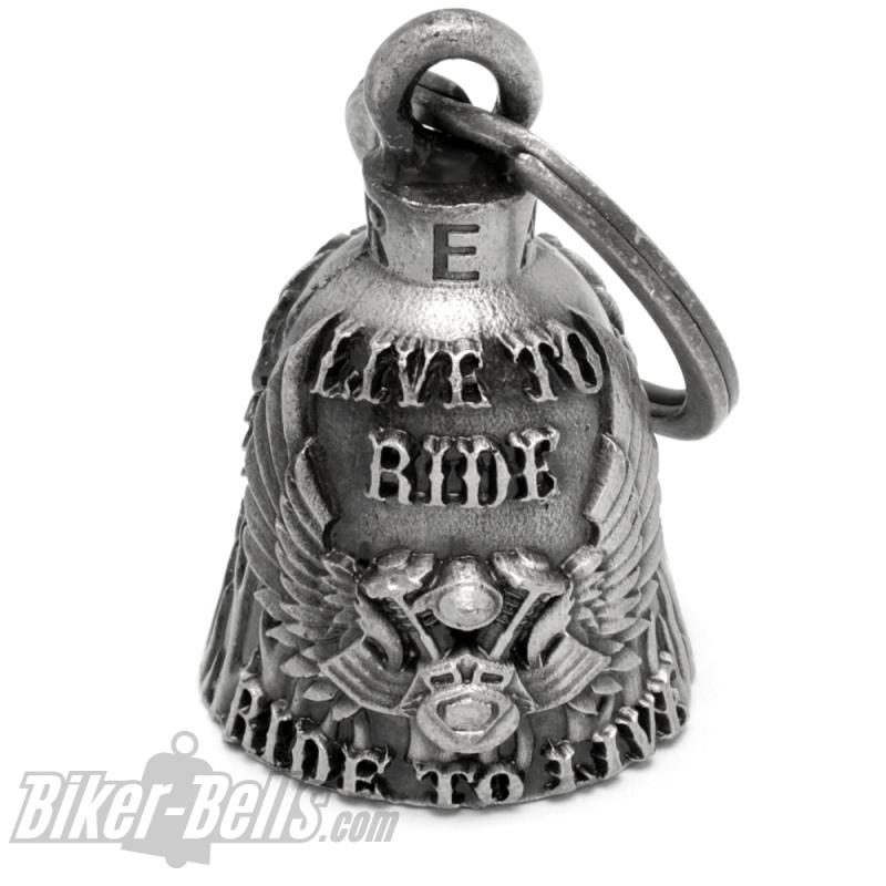 Live To Ride Engine Block With Wing Ride To Live Biker Bell Lucky Charm Gift