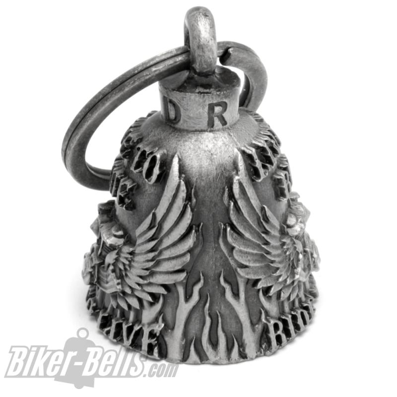 Live To Ride Motorblock mit Flügel Ride To Live Biker-Bell Glücksbringer Geschenk Live To Ride Motorblock mit Flügel Ride To Live Biker-Bell Glücksbringer Geschenk
