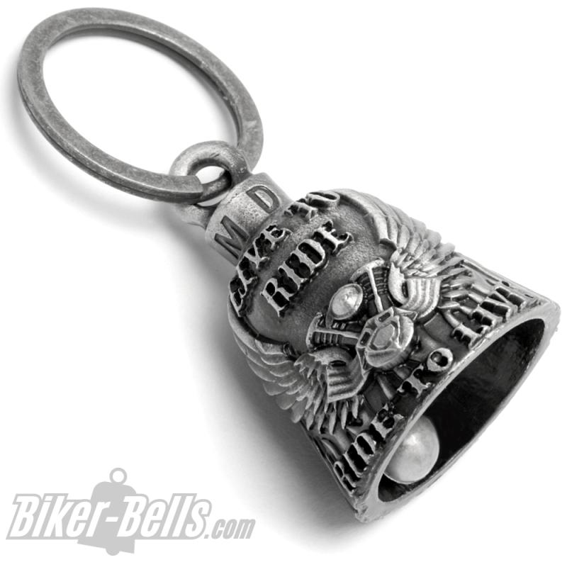 Live To Ride Engine Block With Wing Ride To Live Biker Bell Lucky Charm Gift