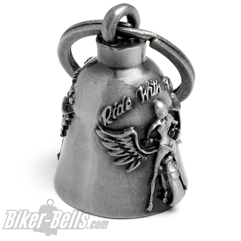 Sexy Lady auf Bike mit Flügel "Ride With Pride" Biker-Bell Glücksbringer Glocke Sexy Lady auf Bike mit Flügel "Ride With Pride" Biker-Bell Glücksbringer Glocke