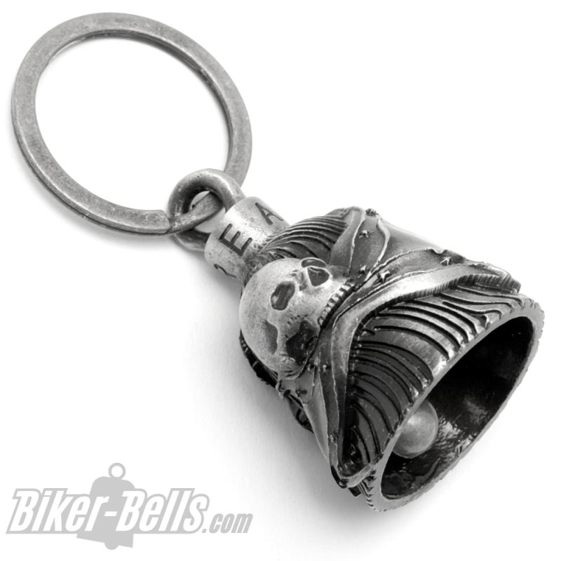 Totenkopf vor Südstaaten-Flagge Motorradfahrer Glücksbringer Glocke Rebel Bell Totenkopf vor Südstaaten-Flagge Motorradfahrer Glücksbringer Glocke Rebel Bell