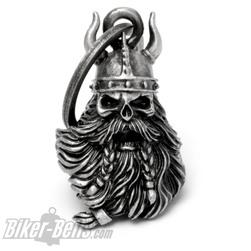 3D Skull with Viking Helmet Braided Beard Lucky Charm Biker Bell Gift