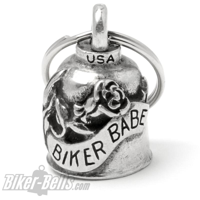 Biker Babe Gremlin Bell mit Rose Glücksbringer Geschenk für Motorradfahrerinnen
