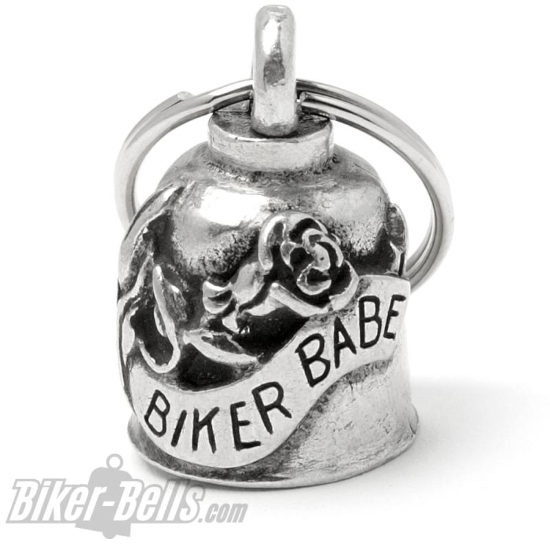 Biker Babe Gremlin Bell mit Rose Glücksbringer Geschenk für Motorradfahrerinnen
