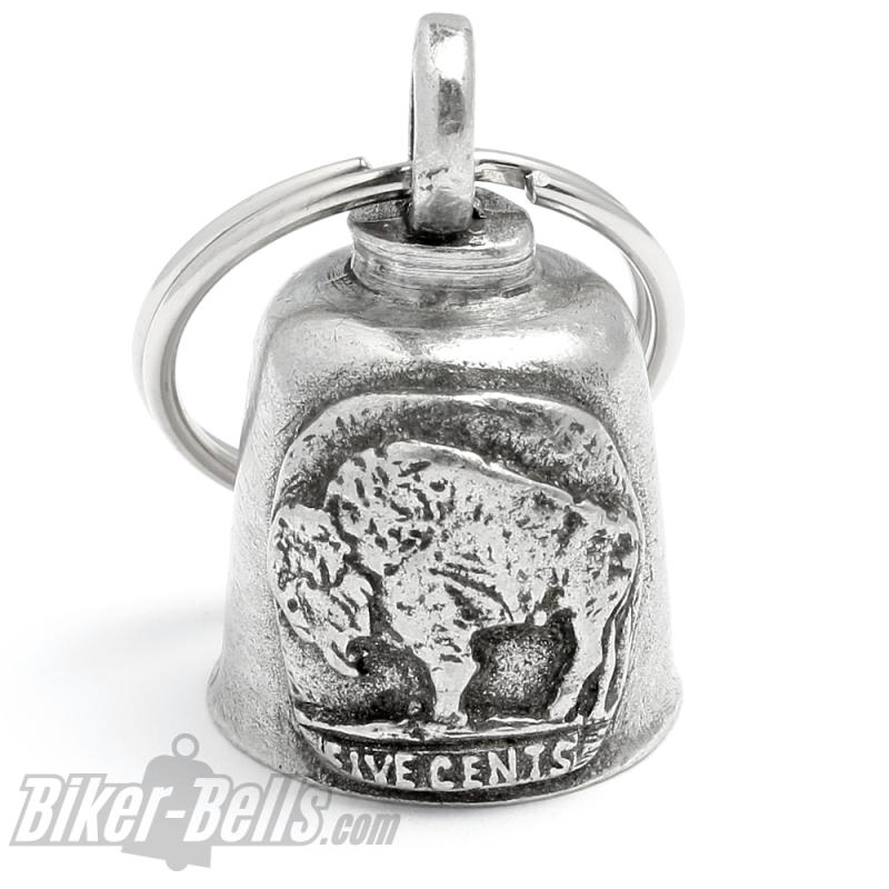 Buffalo Nickel Gremlin Bell Motorrad Glücksbringer mit stolzem Bison Büffel Glocke