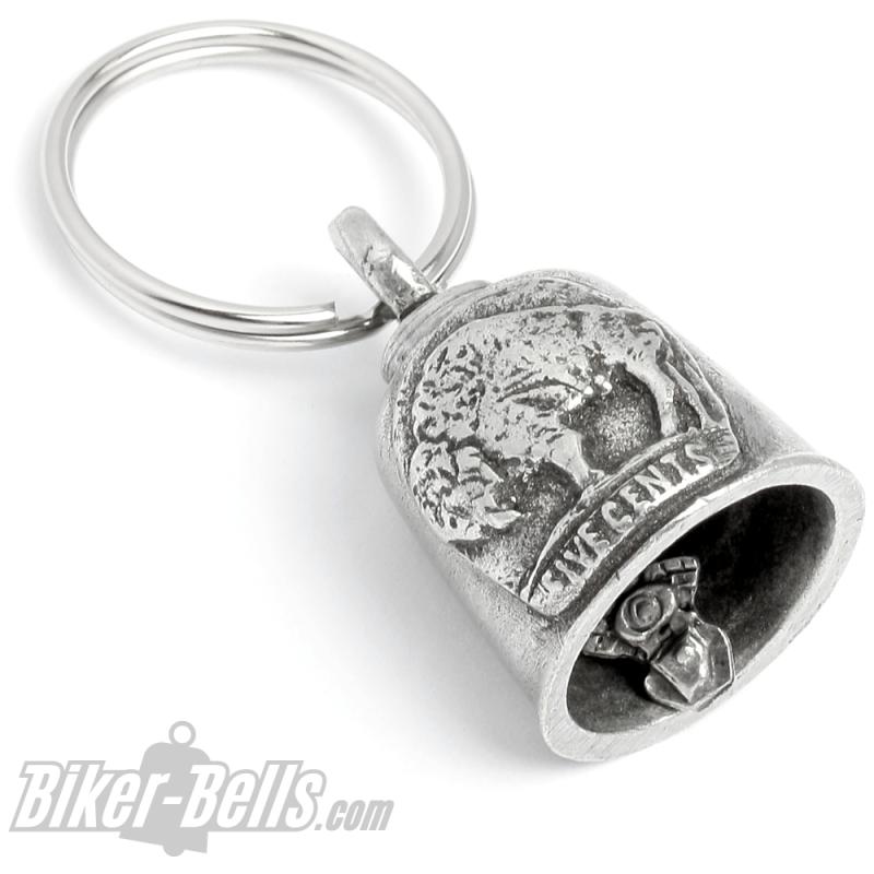 Buffalo Nickel Gremlin Bell Motorrad Glücksbringer mit stolzem Bison Büffel Glocke