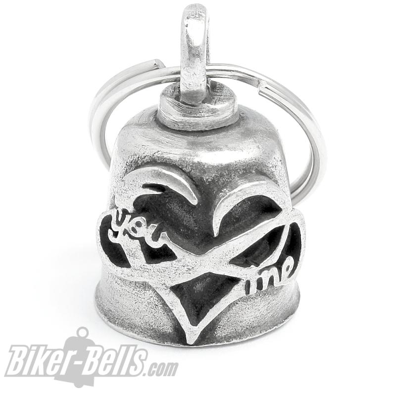 You & Me Gremlin Bell mit Herz Unendlichkeitszeichen Motorrad Glücksbringer 4 ever