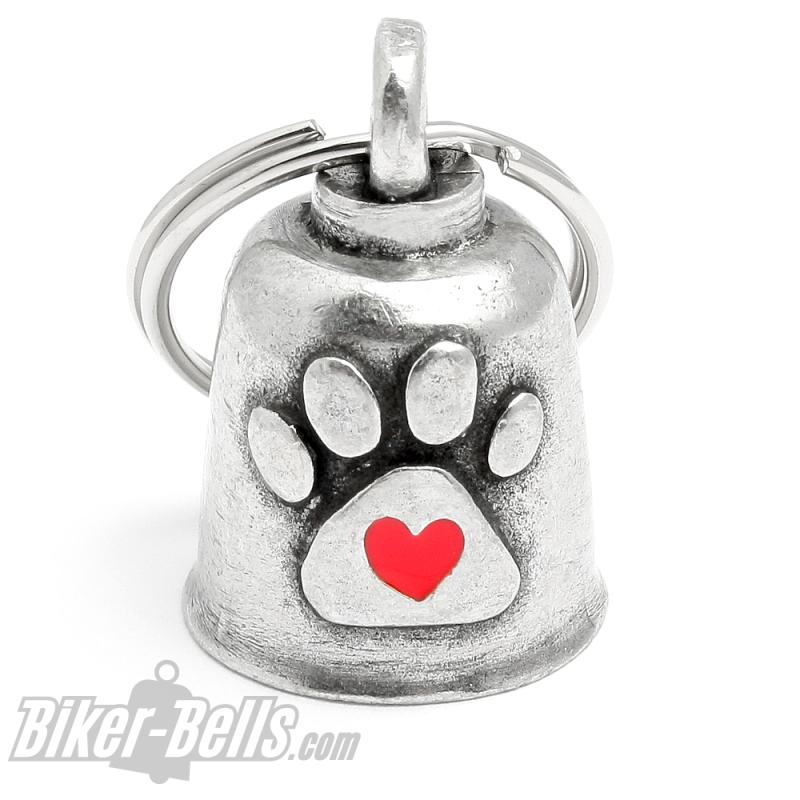 Gremlin Bell mit Hunde-​Pfote und Herz Motorradfahrer Hund Glücksbringer Geschenk