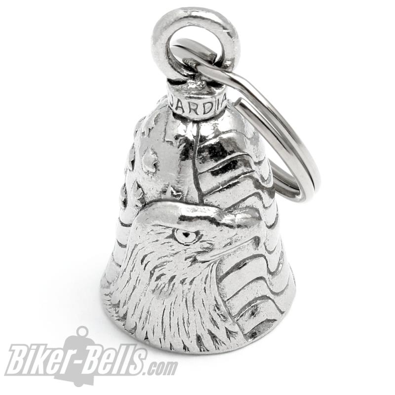 Patriotische Guardian Bell mit Adlerkopf vor USA-Flagge Stars and Stripes Geschenk