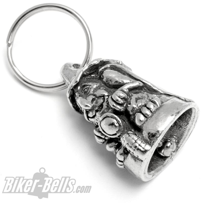 Guardian Bell mit Gremlin auf Motorrad Glücksbringer Glocke Biker Geschenkidee