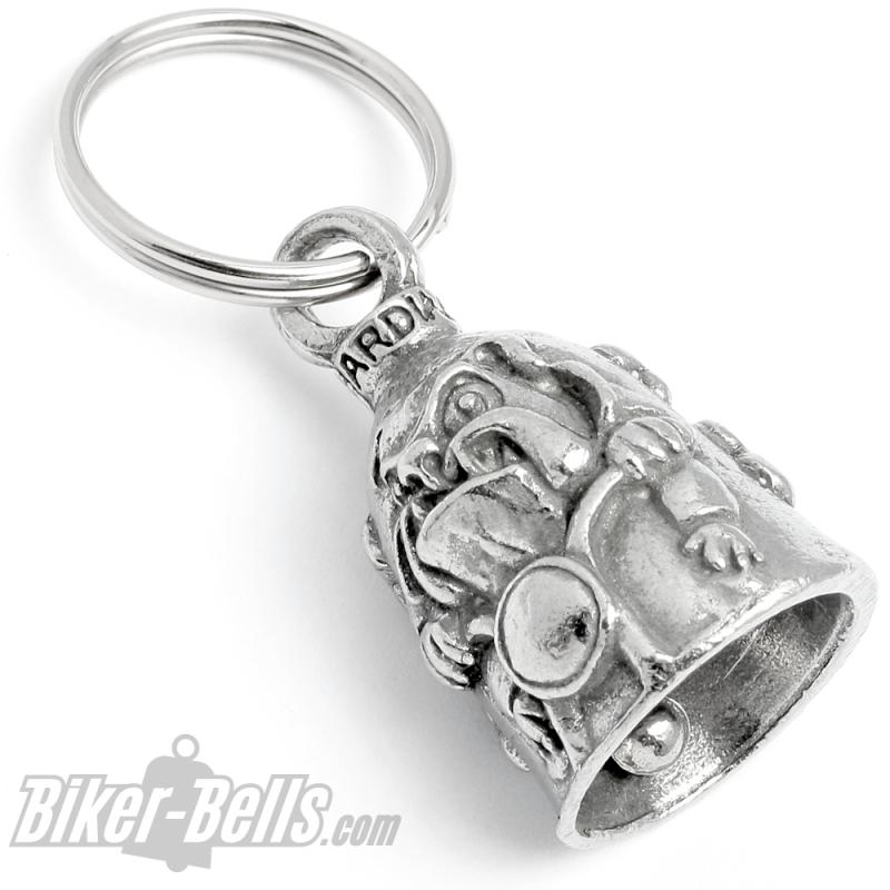 Bulldog Biker Guardian Bell Hund auf Motorrad Glücksbringer Glocke Geschenkidee