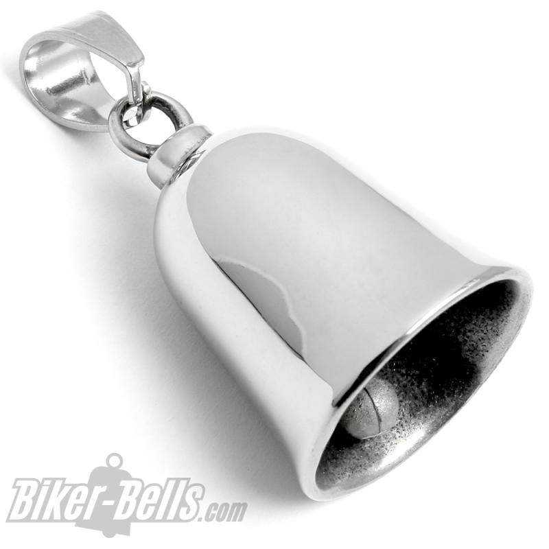 Blanko Biker-​Bell aus Edelstahl ohne Motiv Motorrad Glocke schlicht silber poliert