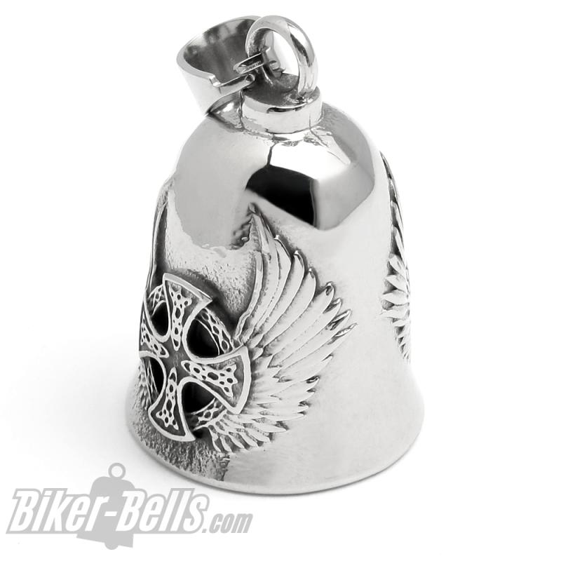 Keltisches Rad-Kreuz auf Edelstahl Biker-Bell silberfarben Motorradfahrer Geschenk Keltisches Rad-Kreuz auf Edelstahl Biker-Bell silberfarben Motorradfahrer Geschenk