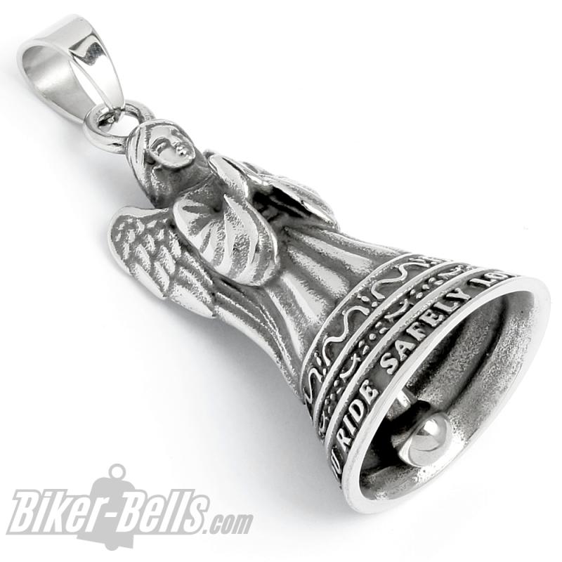 Betender Engel Biker-Bell aus Edelstahl Ride Safely, Love You, Angel Watch Over You