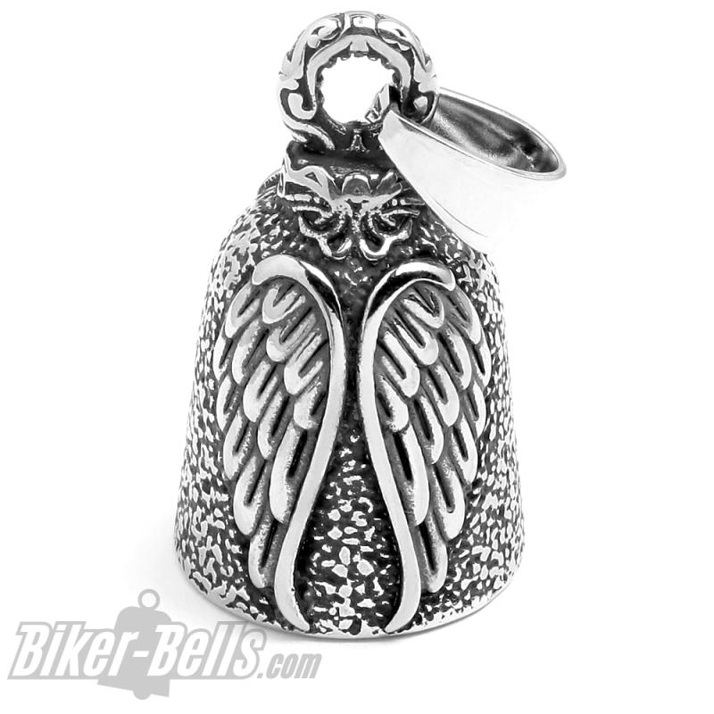 Angel Wings Biker-Bell Polished Stainless Steel Good Luck Charm Motorbike Gift