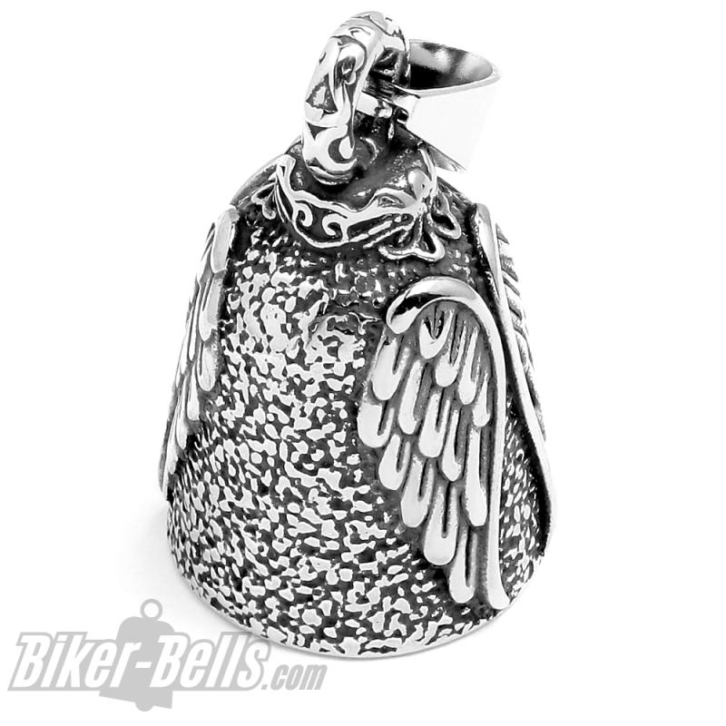 Angel Wings Biker-Bell Polished Stainless Steel Good Luck Charm Motorbike Gift
