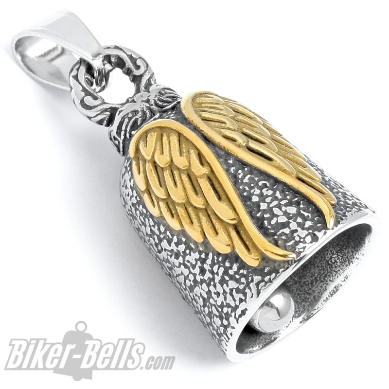 Angel Wings Biker-Bell Siver & Gold Stainless Steel made Lucky Charm for Motorbikes