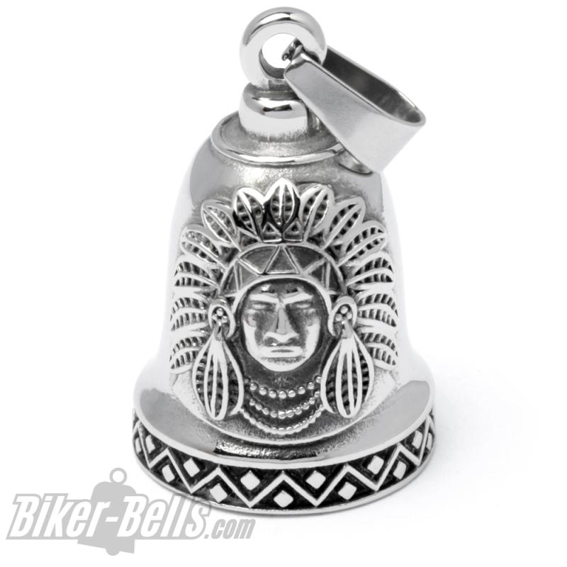 Indianer-Häuptling Biker-Bell aus Edelstahl Glücksbringer Glocke für Motorradfahrer Indianer-Häuptling Biker-Bell aus Edelstahl Glücksbringer Glocke für Motorradfahrer