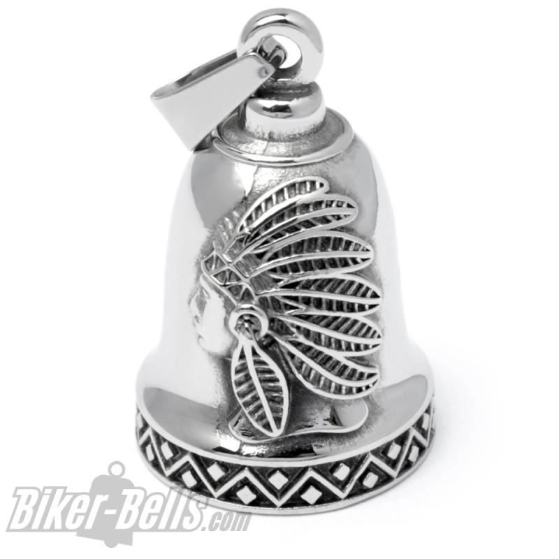 Indianer-Häuptling Biker-Bell aus Edelstahl Glücksbringer Glocke für Motorradfahrer Indianer-Häuptling Biker-Bell aus Edelstahl Glücksbringer Glocke für Motorradfahrer