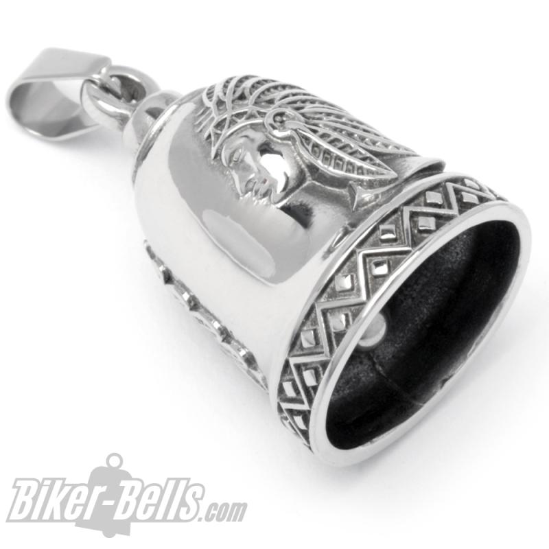 Indianer-Häuptling Biker-Bell aus Edelstahl Glücksbringer Glocke für Motorradfahrer Indianer-Häuptling Biker-Bell aus Edelstahl Glücksbringer Glocke für Motorradfahrer