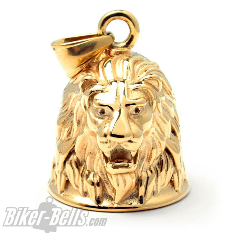 Löwen Biker-Bell aus vergoldetem Edelstahl goldene Road Bell Motorrad Glücksbringer