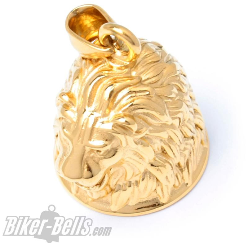 Löwen Biker-Bell aus vergoldetem Edelstahl goldene Road Bell Motorrad Glücksbringer