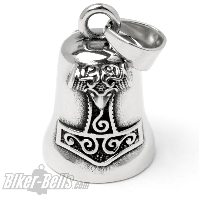 Stainless steel biker bell with Thor's hammer Mjolnir motorcyclist lucky charm gift