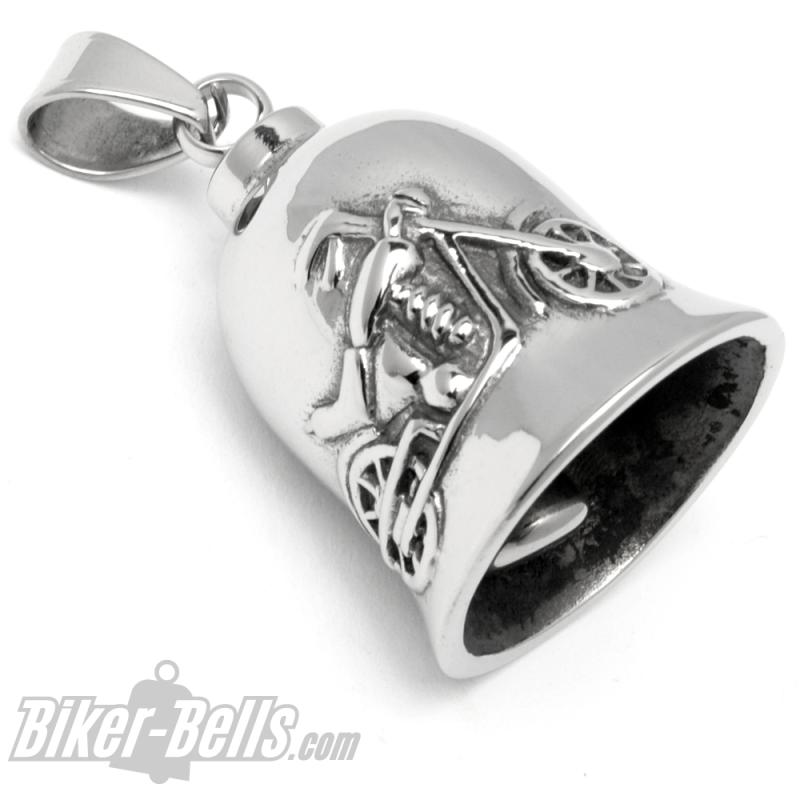 Biker-Bell mit Chopper Motorrad silber poliert aus hochwertigem Edelstahl Road Bell Biker-Bell mit Chopper Motorrad silber poliert aus hochwertigem Edelstahl Road Bell