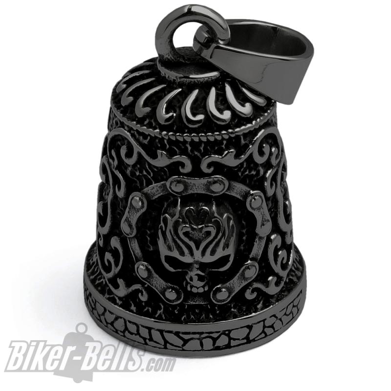 Ornate Black Biker-Bell with Skull made of Stainless Steel Motorcycle Bell Gift