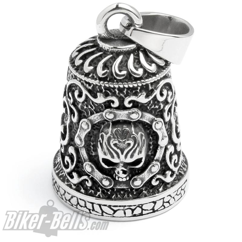 Ornate Motorcycle Bell with Skull made of Stainless Steel Biker Lucky Charm Gift