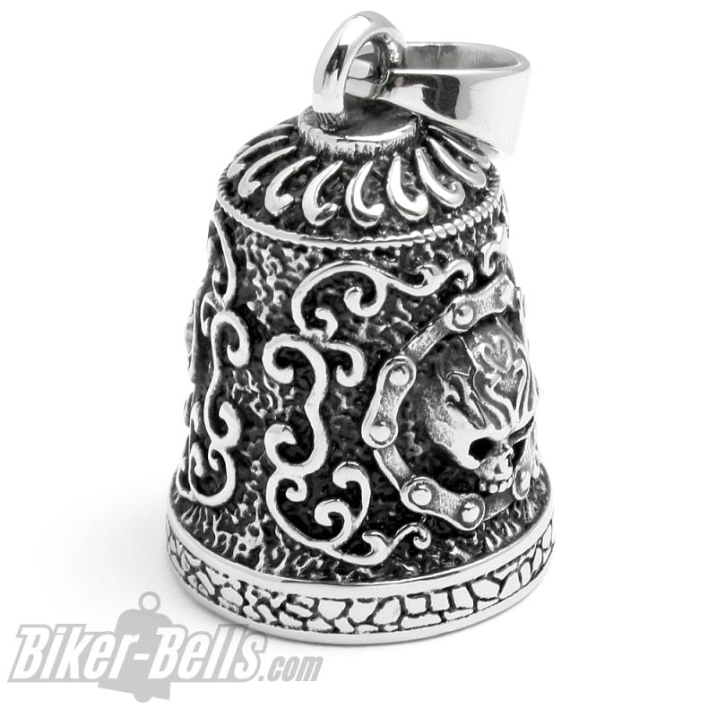 Ornate Motorcycle Bell with Skull made of Stainless Steel Biker Lucky Charm Gift