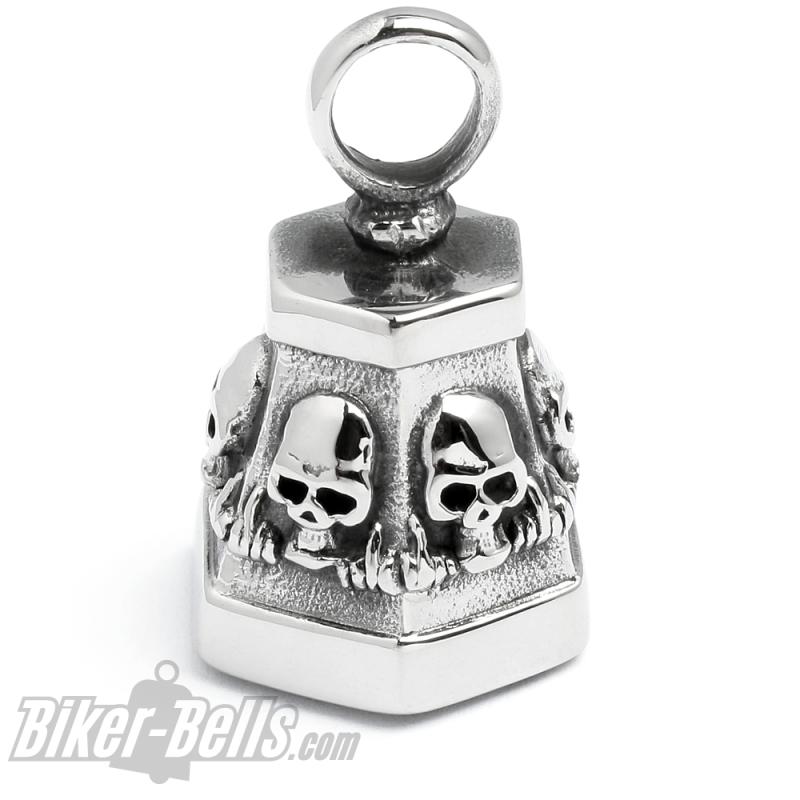Stainless Steel Skull Bell Middle Finger Skull Hexagonal Motorcycle Good Luck Bell