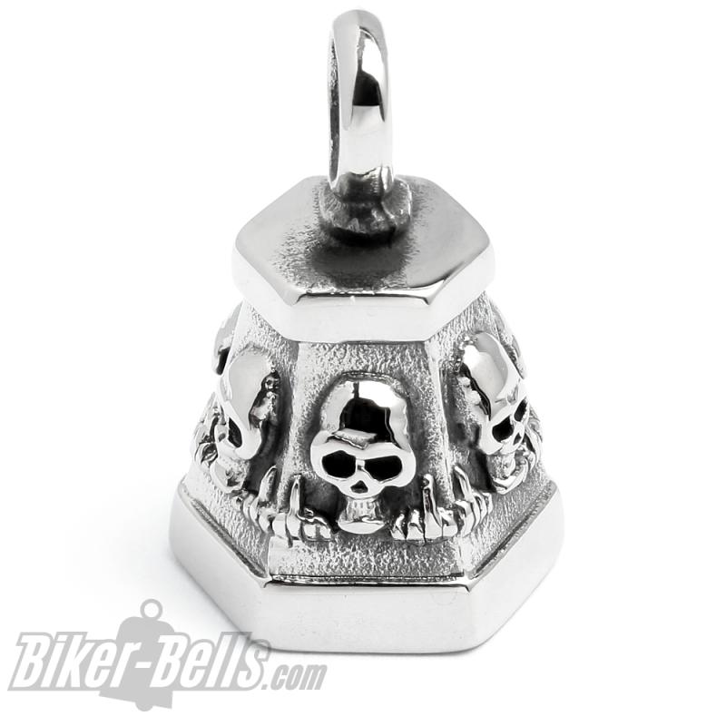 Stainless Steel Skull Bell Middle Finger Skull Hexagonal Motorcycle Good Luck Bell