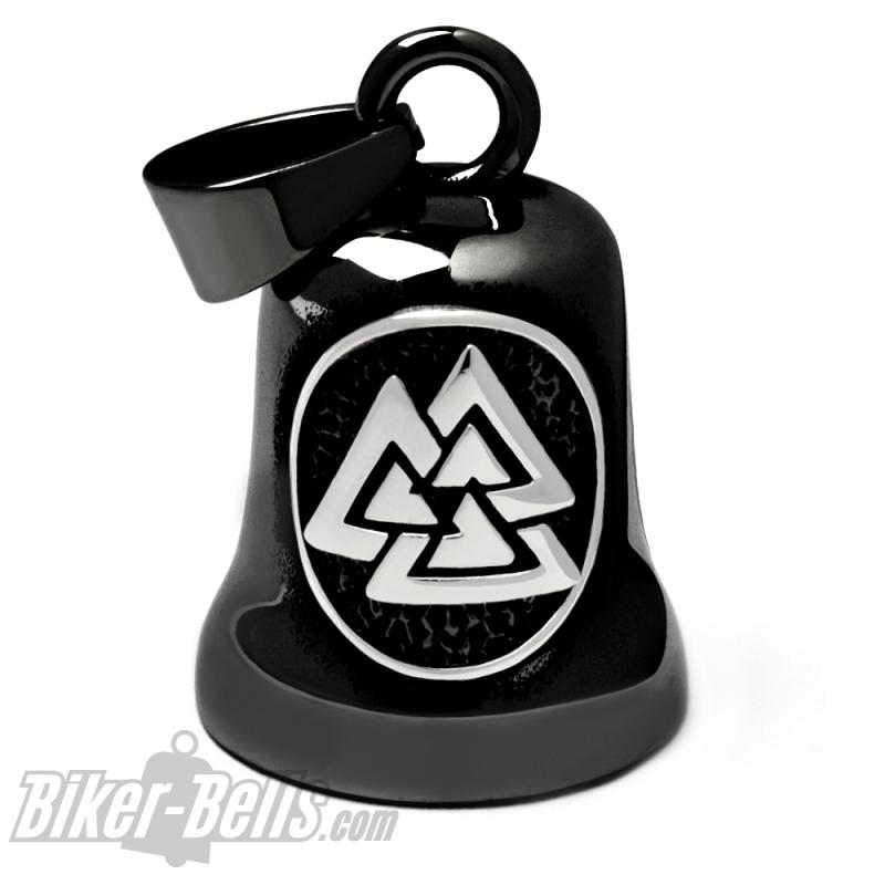 Schwarze Wikinger Biker-Bell mit silber Valknut-Symbol Motorradfahrer Glücksbringer