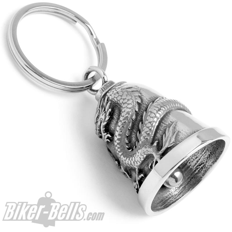 Glücksbringer Drache Biker-Bell aus poliertem Edelstahl Motorradfahrer Geschenk