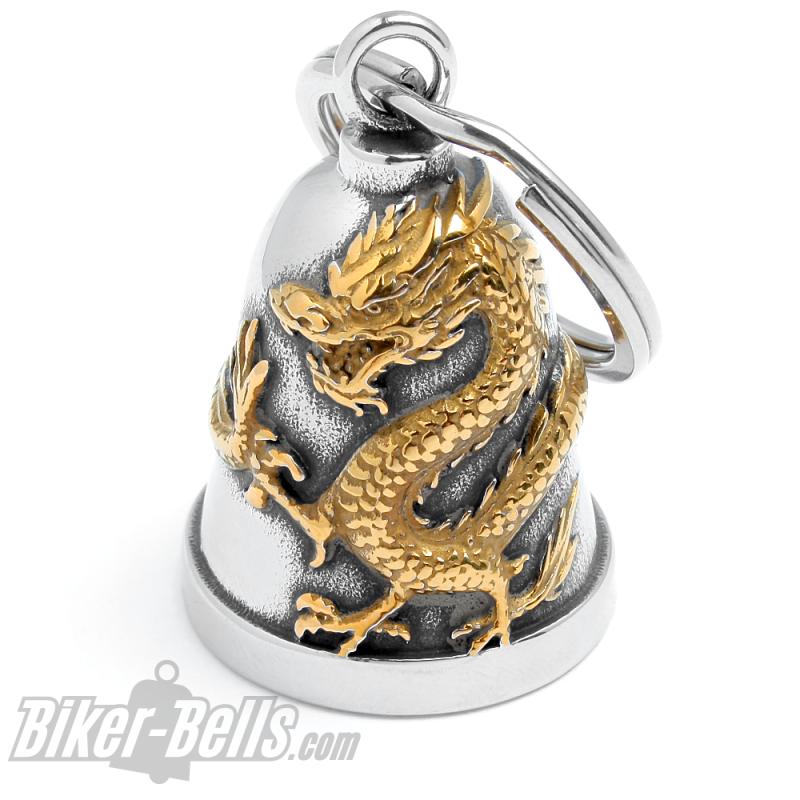 Goldener Drache Biker-Bell aus Edelstahl Motorradfahrer Glücksbringer Geschenk