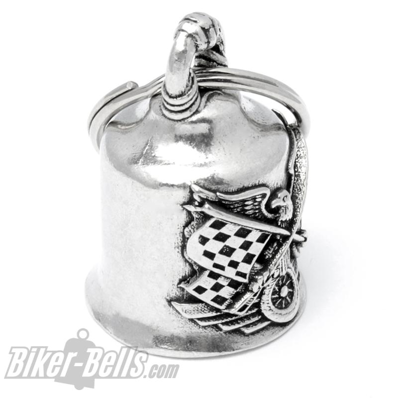 Race Eagle Biker Bell Hawk With Checkered Flags And Tire Motorcycle Lucky Charm Gift