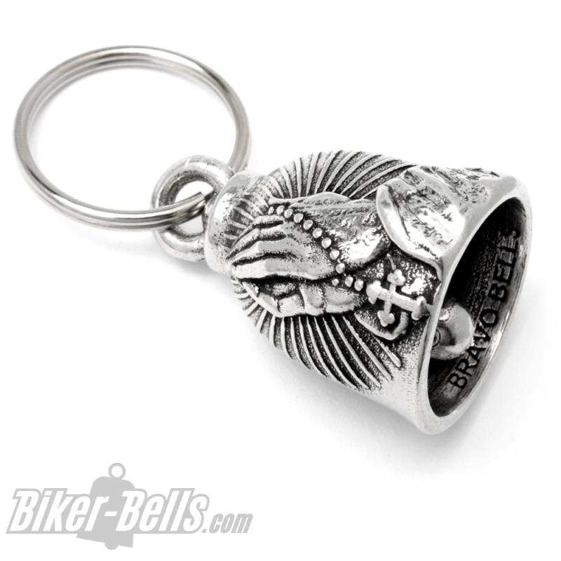 Bravo Bell mit betenden Händen und Rosenkranz Motorrad Glocke Glücksbringer Geschenk Bravo Bell mit betenden Händen und Rosenkranz Motorrad Glocke Glücksbringer Geschenk