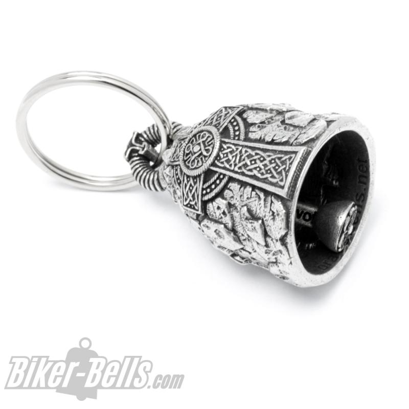 Biker-Bell With Celtic Wheel Cross Carved In Rock Motorcyclist Lucky Charm