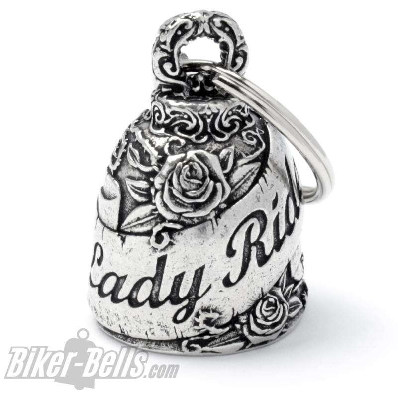 Lady Rider Biker-Bell mit Rosen verziert Glücksglöckchen für Motorradfahrerinnen