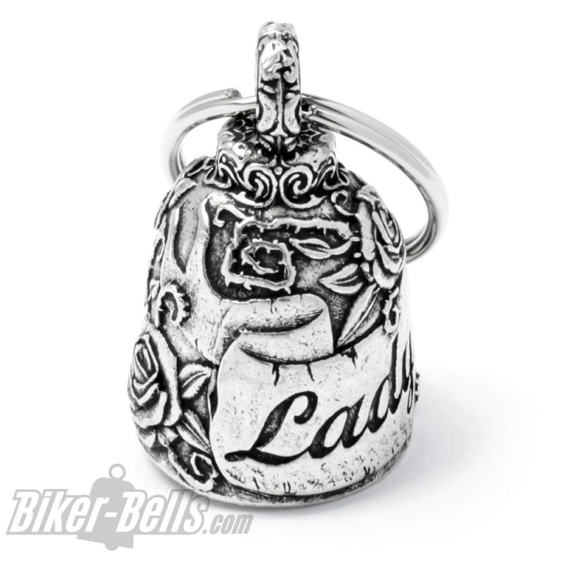 Lady Rider Biker-Bell mit Rosen verziert Glücksglöckchen für Motorradfahrerinnen