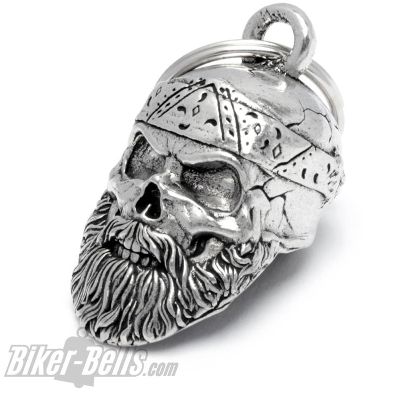 3D Oldschool Biker Totenkopf mit Bart und Bandana Biker-Bell Motorrad Glocke 3D Oldschool Biker Totenkopf mit Bart und Bandana Biker-Bell Motorrad Glocke