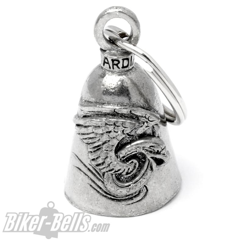 Wheel with Wings and Eagle Head Guardian Bell Lucky Charm Bikers Gift