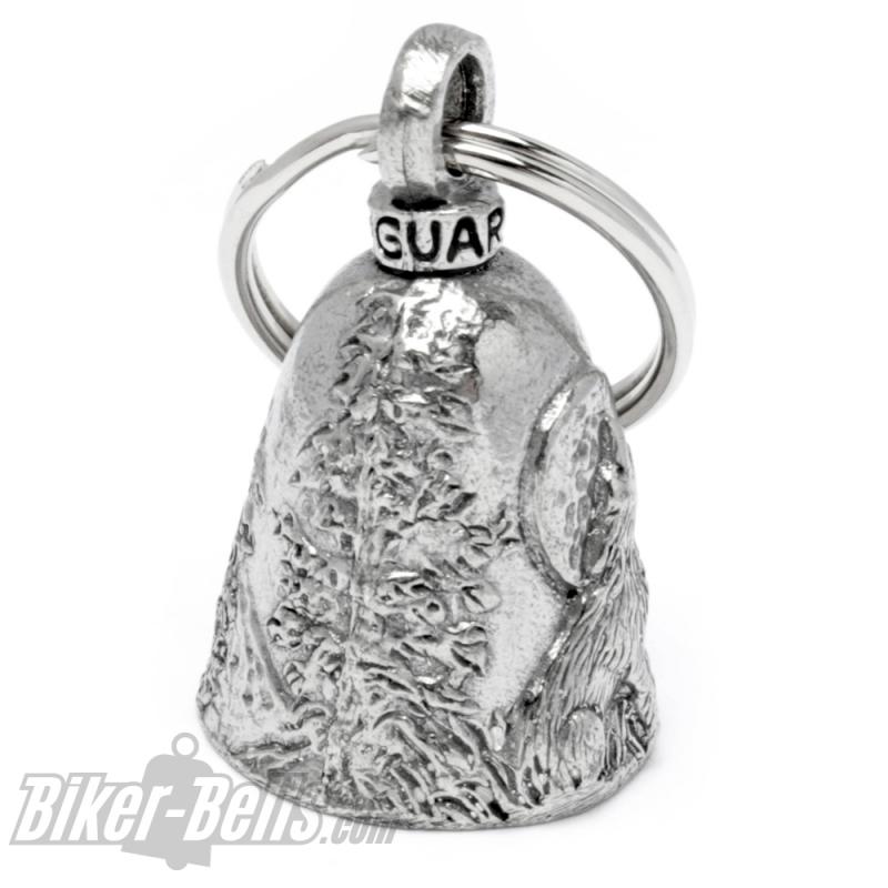 Wolf Guardian Bell mit Vollmond und Nadelbäumen Motorradfahrer Glücksbringer Glocke Wolf Guardian Bell mit Vollmond und Nadelbäumen Motorradfahrer Glücksbringer Glocke