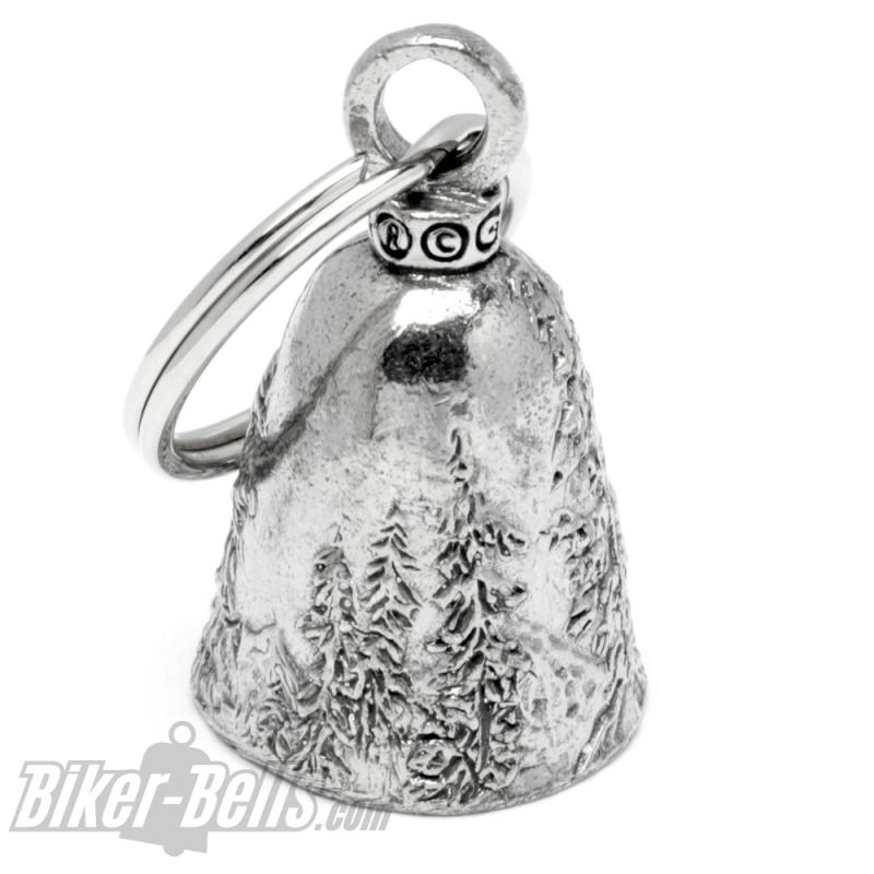 Wolf Guardian Bell mit Vollmond und Nadelbäumen Motorradfahrer Glücksbringer Glocke Wolf Guardian Bell mit Vollmond und Nadelbäumen Motorradfahrer Glücksbringer Glocke
