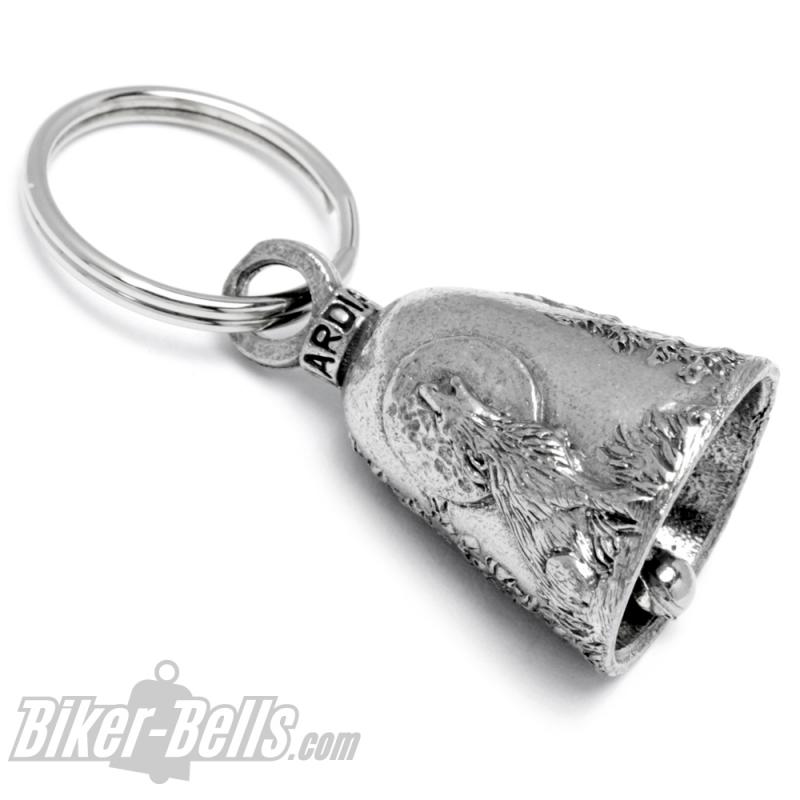 Wolf Guardian Bell mit Vollmond und Nadelbäumen Motorradfahrer Glücksbringer Glocke Wolf Guardian Bell mit Vollmond und Nadelbäumen Motorradfahrer Glücksbringer Glocke