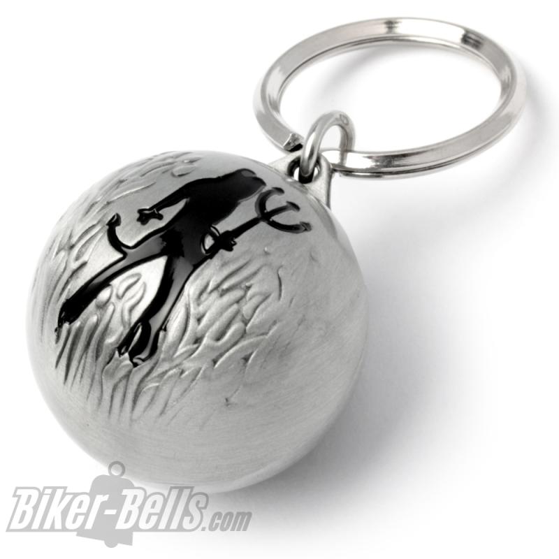 Heißes Teufelsweib mit Flammen und Höllengabel Ryder Ball Biker Glücksbringer Glocke